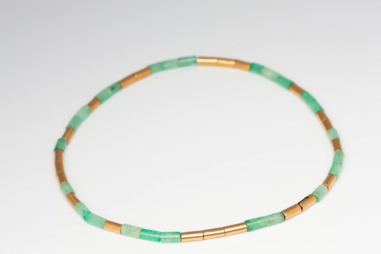 Emerald and Gold Cylinders  Necklace